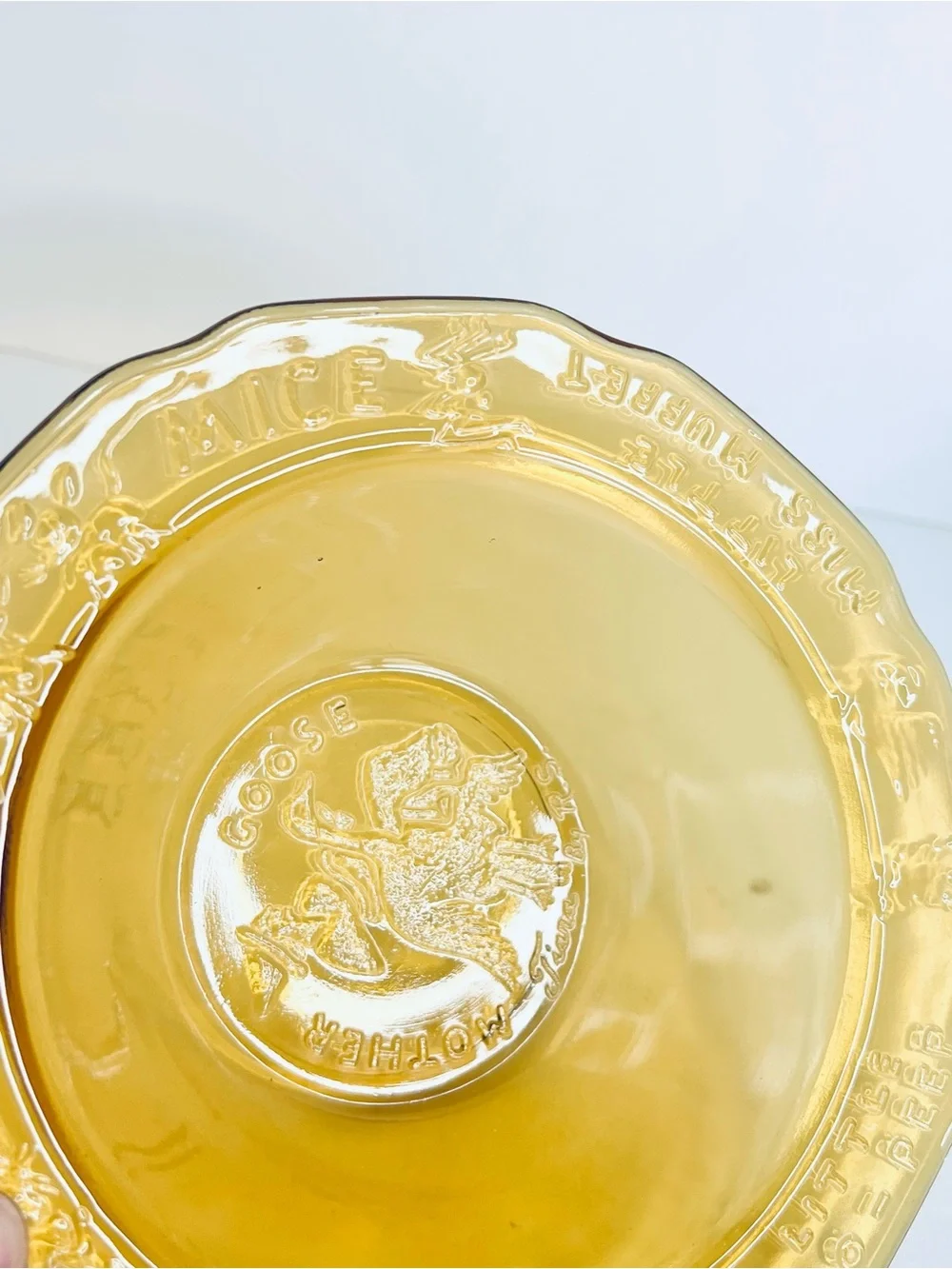 Vintage Tiara Indiana Glass Mother Goose Amber Childs Divided Plate Bowl Set